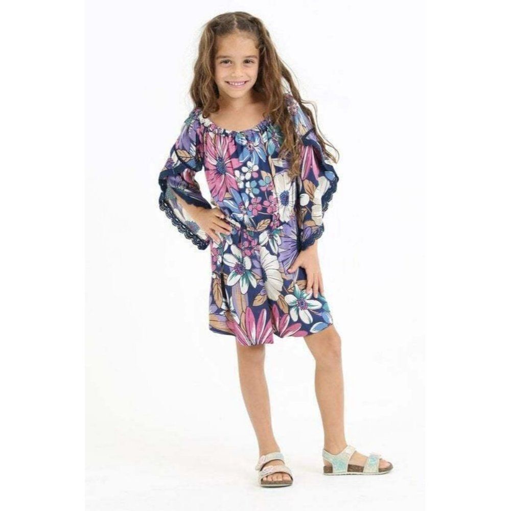 SALE! Angie Kids Girls Retro Floral Lavender Romper S-XL New K5V70-A771